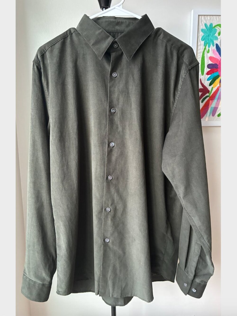 Theory Irving Western Shirt in Cotton Corduroy in Dark Olive Green - Size M